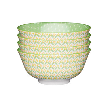 4PK Mikasa Does it All Kitchen Glazed Bowl 15.7cm - Geometric Green