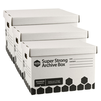 3PK Marbig Super Strong Archive Box/File Storage w/ Lid 42cm