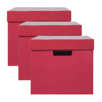 3PK Marbig 41.5cm Archive Box Document Holder w/ Lid - Berry