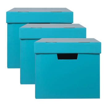 3PK Marbig 41.5cm Archive Box Document Holder w/ Lid - Teal