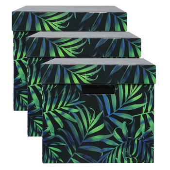 3PK Marbig Patterned 41.5cm Archive Box Document Holder w/ Lid - Night Palm