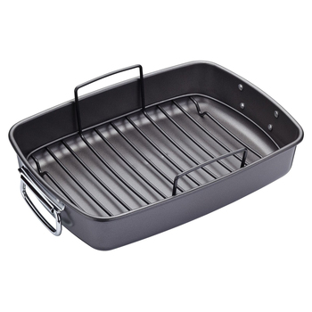 Mastercraft 40x28cm Heavy Base Non-Stick Roaster w/ Rack - Black