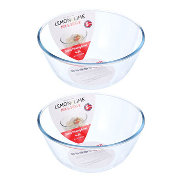 2PK Lemon & Lime Yorkshire Glass Bakeware Mixing Bowl 4.3L 27X27X12.5cm