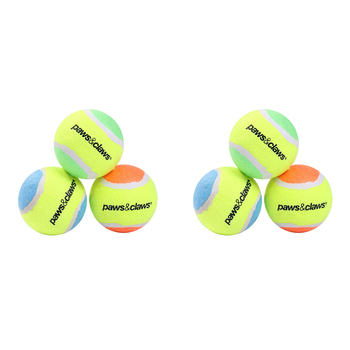 2x 3PK Paws And Claws Paws & Claws Tennis Balls 6cm 2-Tone Assorted