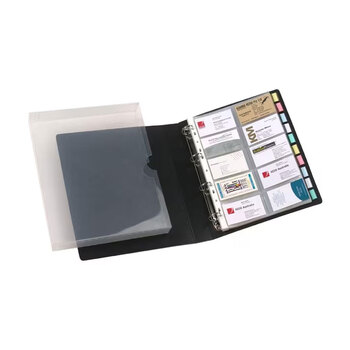 Marbig 500-Slot 20cm Business Card Book And Case 4 D-Ring Binder - Black