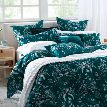 MM Linen Jardin Teal Queen Bed Quilt Cover Set 210x210cm