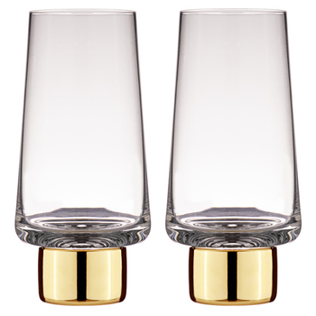 2PK Aurora Clear 350ml Highball Tumbler Glasses - Gold