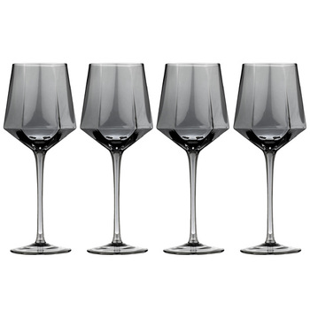 4PK Tempa Jaxon Charcoal Geometric Wine Drinking Glasses 24cm