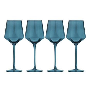 4PK Tempa Jaxon Teal Geometric Wine Drinking Glasses 9x24cm