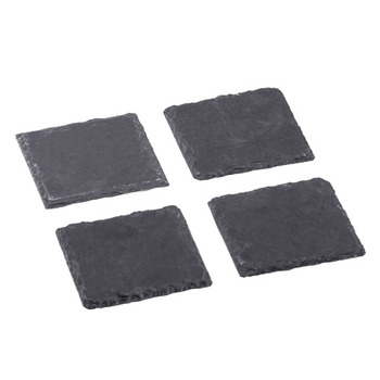 4pc Tempa Tuscany Slate Drink Coaster Set 10x10x0.8cm Black