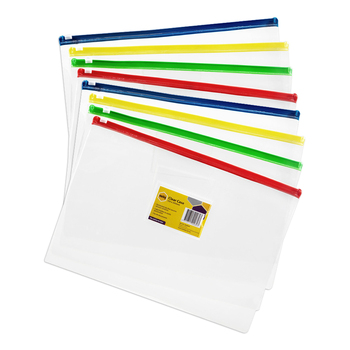 8PK Marbig 33.5cm Clear Case A4 File Document Holder Pouch - Assorted