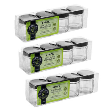 12PK Lemon & Lime Soho Glass Preserve Jar 125Ml With Black Lid