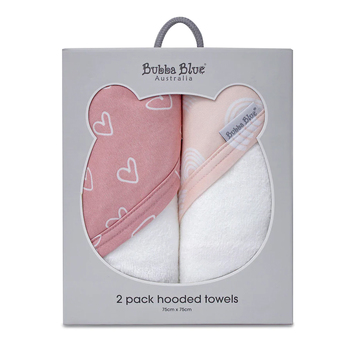 2PK Bubba Blue 6.75x75cm Nordic Hooded Towel Baby 0-12m - Dusty Berry/Rose