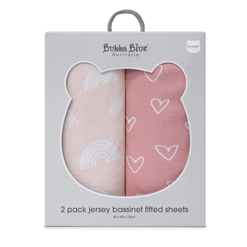 2PK Bubba Blue 40x80cm Nordic Bassinet Jersey Fitted Sheet 0-12m Berry/Rose