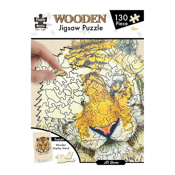 130pc Puzzle Master A3 Shaped Wooden Jigsaw w/ Stand Set Kids 8y+ Tiger