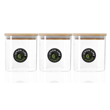 3PK Lemon & Lime Camden Square Glass Jar Bamboo Lid 800Ml