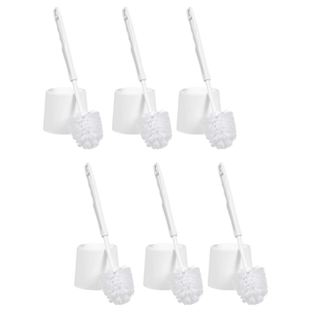 6PK Cleanlink Plastic Toilet Cleaning Brush & Pot White