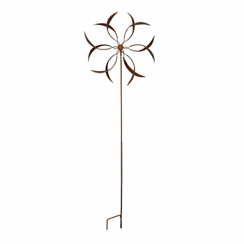 Garden Rust Metal 56x20cm Double Windmill Outdoor Decor