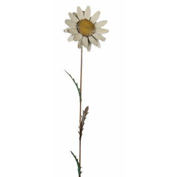 Garden 130cm Metal Stake Daisy Floral Decor - White