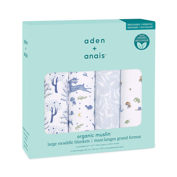 4PK Aden Anais Outdoors Organic 120cm Baby Swaddles - Blue