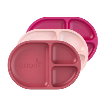 3pc BOON CHOW Pink Kids Childrens Silicone Divided Plate