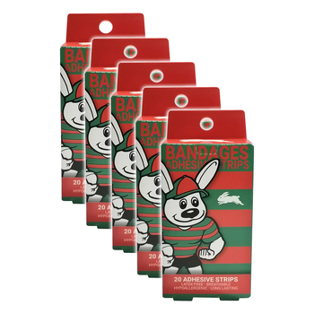 5x 20pc NRL Mascot South Sydney Rabbitohs Kids Adhesive Strips 6y+