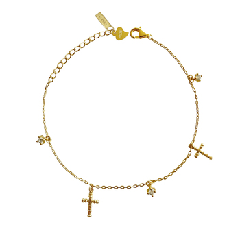 Culturesse Adina 22.5cm Fine Diamante Cross Charm Bracelet - 24K Gold