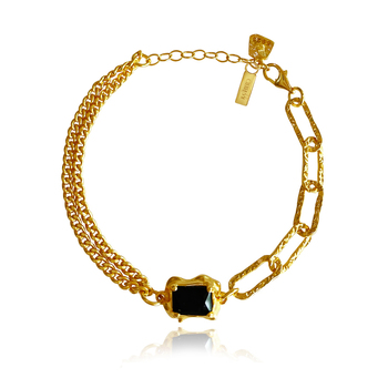 Culturesse Dakota 23cm Black Onyx Dual Chain Bracelet - Gold Vermeil