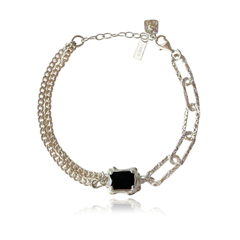 Culturesse Dakota 20cm Black Onyx Dual Chain Bracelet - Silver