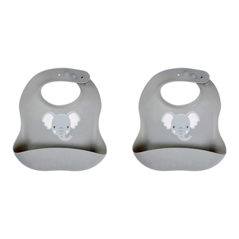 2PK Splosh Baby Elephant Silicone Feeding Bib Adjustable 24cm Grey 0+