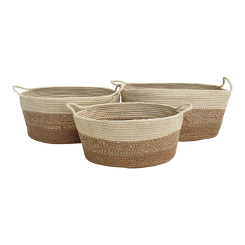 LVD 3pc Jute 35/39/43cm Oval Baskets Set w/ Handle - Natural