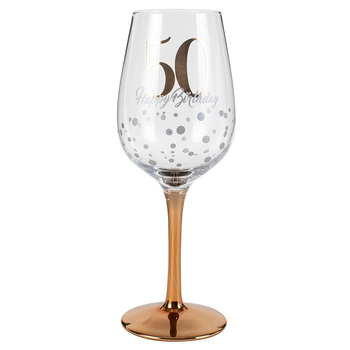 Happy Birthday 50 Stem Wine Glass Rose Gold 430ml