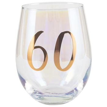 Rainbow 60th Stemless Wine Glass 600ml Birthday Drinking Cup