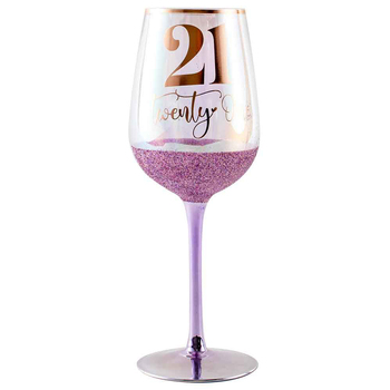 Glitterati 21st Stemmed Birthday Wine Glass Purple 430ml