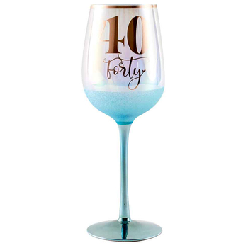 Glitterati 40th Stemmed Birthday Wine Glass Blue 430ml