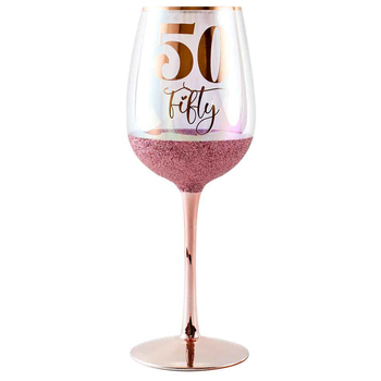 Glitterati 50th Stemmed Birthday Wine Glass Pink 430ml