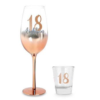 Birthday 18th Rose Gold Ombre Champagne & Shot Glass Set 250ml/30ml