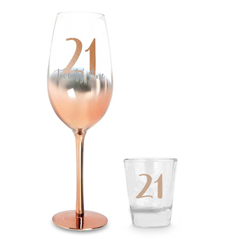 Birthday 21st Rose Gold Ombre Champagne & Shot Glass Set 250ml/30ml