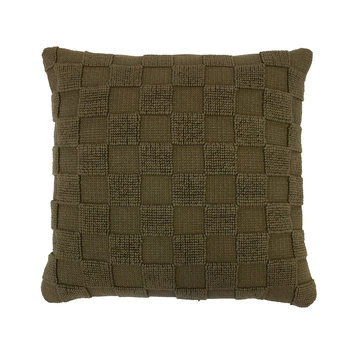 Bambury Harris 500GSM Cotton Square Checkerboard Cushion Olive