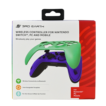 3rd Earth Wireless Controller for Switch, PC and Mobile w/ swappable face plate (Purple and Teal)