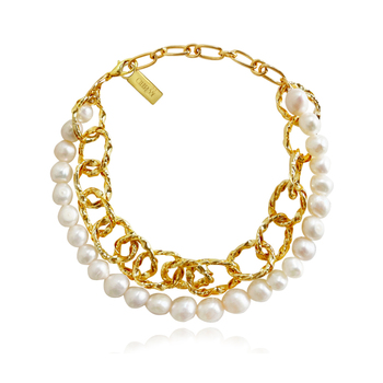 Culturesse Sequoia 23.5cm Artisan 24K Pearl Chain Bracelet - Gold