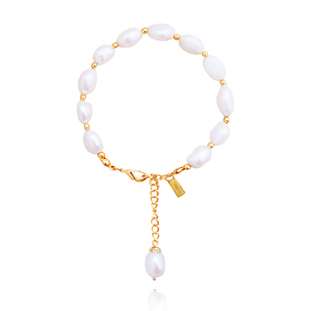 Culturesse Maj 28.5cm Freshwater Pearl Bracelet - Gold/White