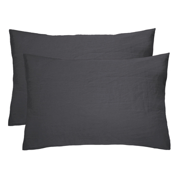 Bambury Home Living Decor Linen Pillowcase Pair Charcoal Woven