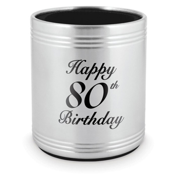 Stubby Holder Happy 80th Birthday Stainless Steel Fun Novelty Cooler