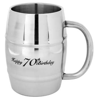 Tankard Beer Happy 70th Birthday 400ml Stainless Steel Drinking Cup