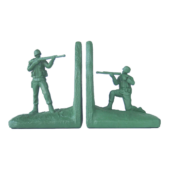 2pc White Moose 28x16cm Resin Soldier Bookend Set - Green