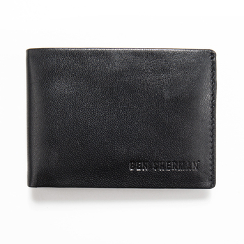 Ben Sherman Men's Leather Trifold Wallet w/ ID Window - Black