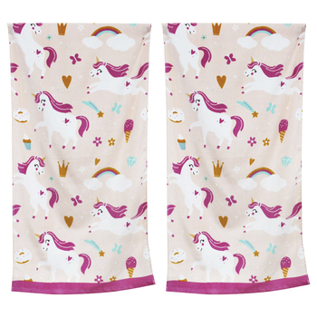 2PK Onkaparinga Kids 60x120cm Absorbent Beach Towel - Unicorns & Rainbows