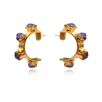 Culturesse 47mm Donatella 22K Natural Raw Sapphire Earrings Gold