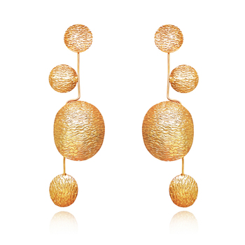 Culturesse Ginevra 11cm Textured 24K Geo Sculpture Art Drop Earrings - Gold